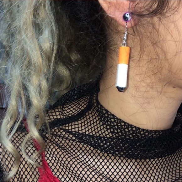 Handmade faux cigarette drop earrings - Picture 4 of 4